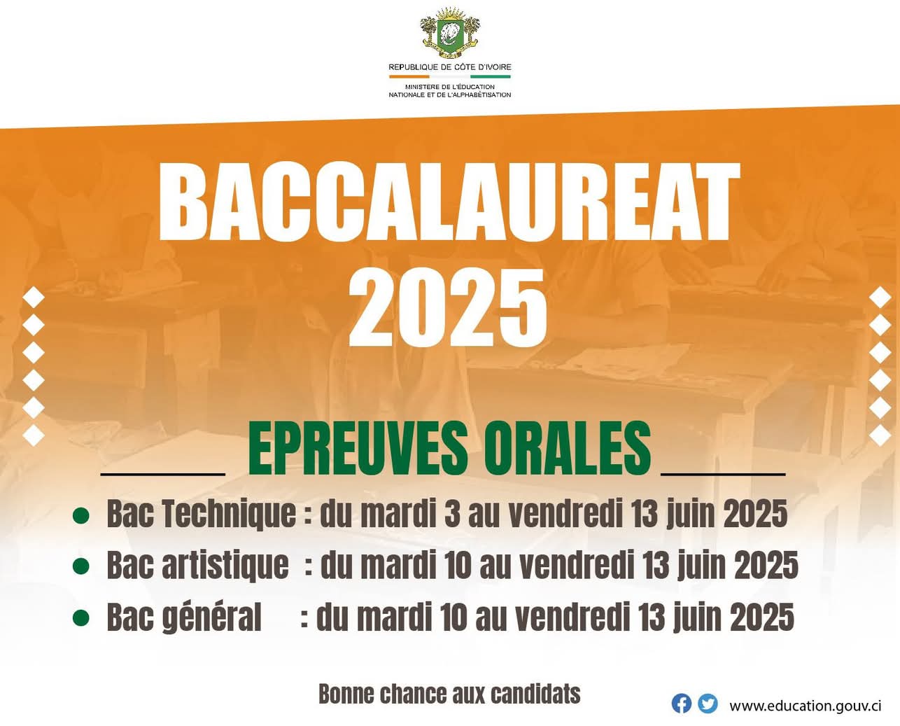 Bonne chance à tous les candidats du BACCALAURÉAT.